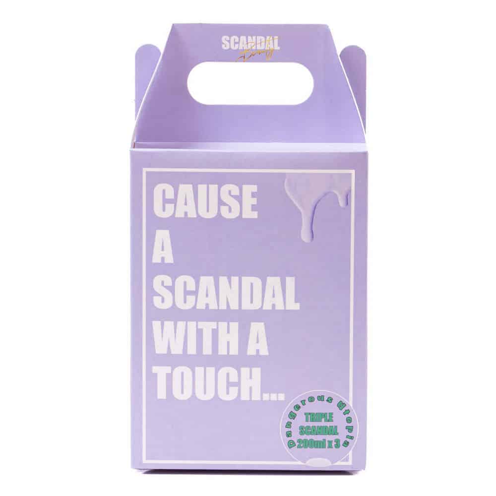 Scandal beauty gift set body TRIPLE TOUCH DANGEROUS UTOPIA scrub 200 ml, body shimmer lotion 200ml, body mist 200ml με άρωμα indulging