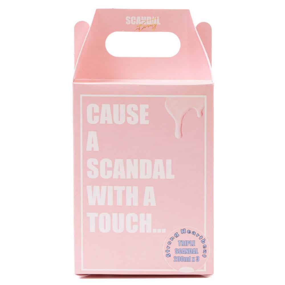Scandal beauty gift set body scrub 200 ml, body shimmer lotion 200ml, body mist 200ml με άρωμα βανίλια κανέλα