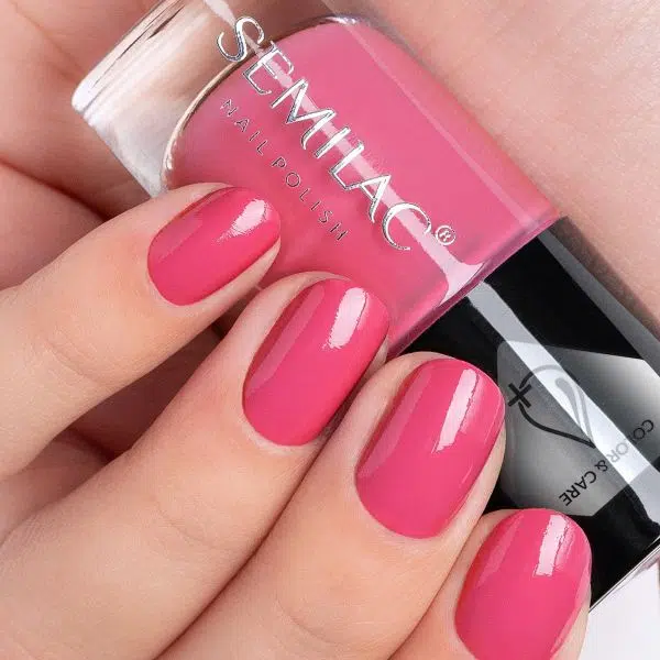 Semilac Μανό C672 - Έντονο Ροζ Ενυδατικό Απλό Βερνίκι νυχιών Warm Pink Color & Care 7ml