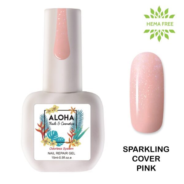 Aloha Ημιμόνιμο βερνίκι 15ml – Nail Repair Gel / Θεραπεία Ημιμόνιμου με πρωτεΐνες & χρώμα – Sparkling Cover Pink