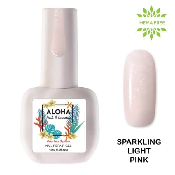 ALOHA Ημιμόνιμο βερνίκι 15ml – Nail Repair Gel / Θεραπεία Ημιμόνιμου με πρωτεΐνες & χρώμα – Sparkling Light Pink