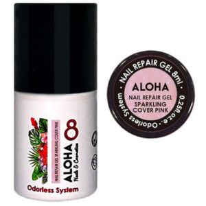 ALOHA Ημιμόνιμο βερνίκι 8ml – Nail Repair Gel / Rubber Base για θεραπεία νυχιών, ενισχυμένη με πρωτεΐνες – Χρώμα: Sparkling Cover Pink