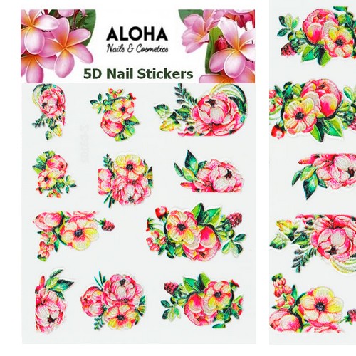 ALOHA 5D Stickers με ανάγλυφα Λουλούδια & Φύλλα – 026