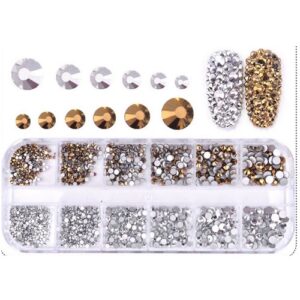 ALOHA 6 sizes Crystals in Silver and Gold for nail decoration in a case - 1.440 pcs.