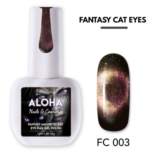Aloha Metallic Semi-Permanent Nail Polish Fantasy Cat Eye 15ml / FC 003 - Purple Magenta-Gold