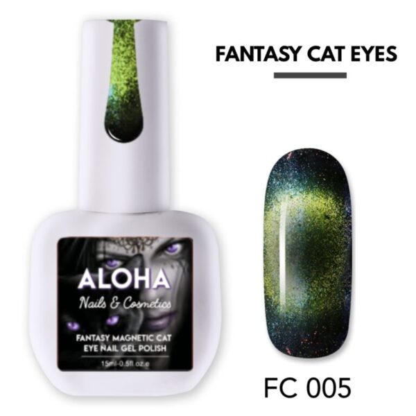 Aloha Metallic Semi-Permanent Nail Polish Fantasy Cat Eye 15ml / FC 005 - Green