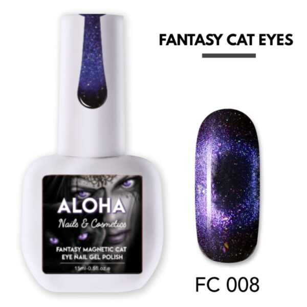 Aloha Metallic Semi-Permanent Nail Polish Fantasy Cat Eye 15ml / FC 008 - Purple Blue