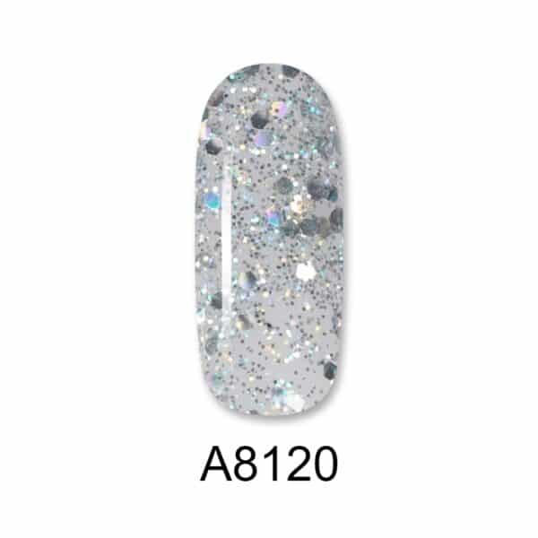 ALOHA Ημιμόνιμο βερνίκι 8ml – Color Coat A8120 / Χρώμα: Iridescent Silver Glitter (Ιριδίζον Glitter με ασημί Παγιέτα)