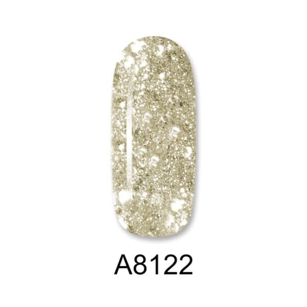 ALOHA Ημιμόνιμο βερνίκι 8ml – Color Coat A8122 / Χρώμα: Light Gold Glitter with Silver Payettes (Απαλό χρυσαφί Glitter με ασημένια παγιέτα)