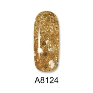 ALOHA Ημιμόνιμο βερνίκι 8ml – Color Coat A8124 / Χρώμα: Gold Glitter with Gold payettes (Χρυσαφί Glitter με χρυσή παγιέτα)