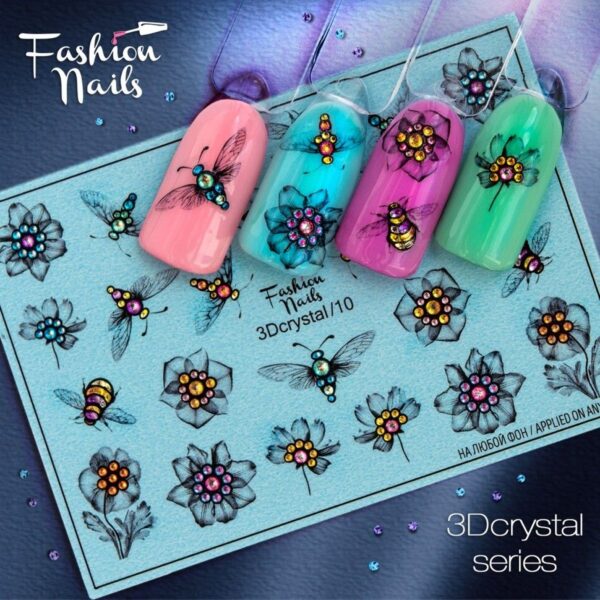 Serebro Slider Design Fashion Nails No10 3D Crystal