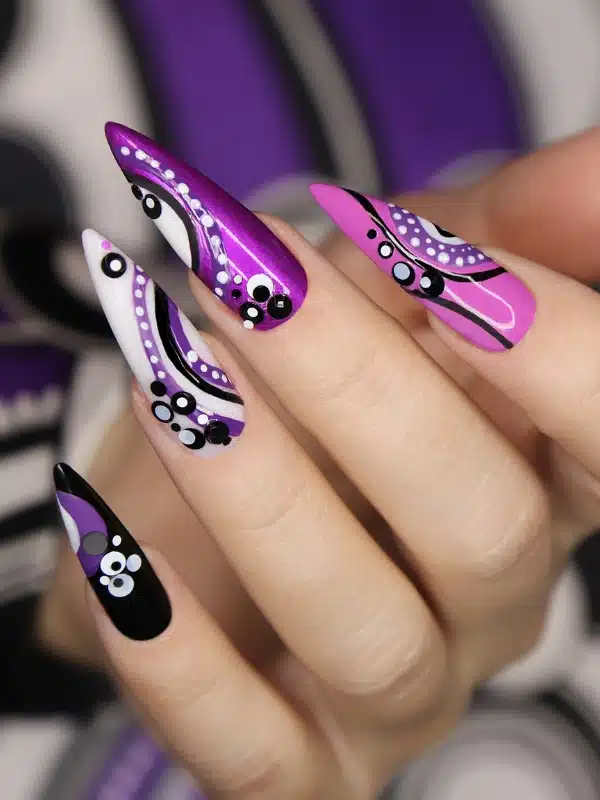 Νύχια Λιλά 20 Σχέδια Lila nyxia makria mytera