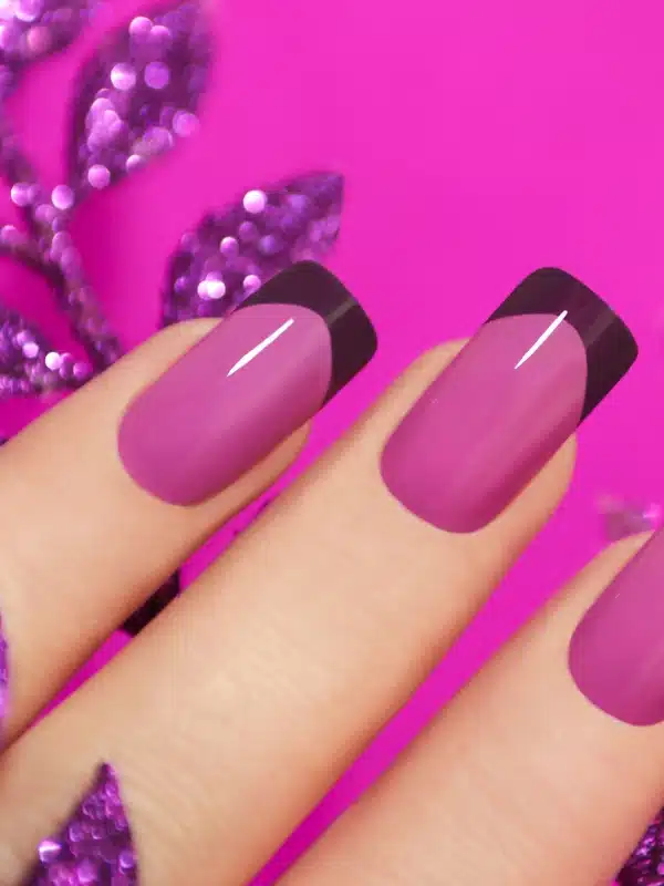 Νύχια Λιλά 20 Σχέδια lila roz tetragwno manicure