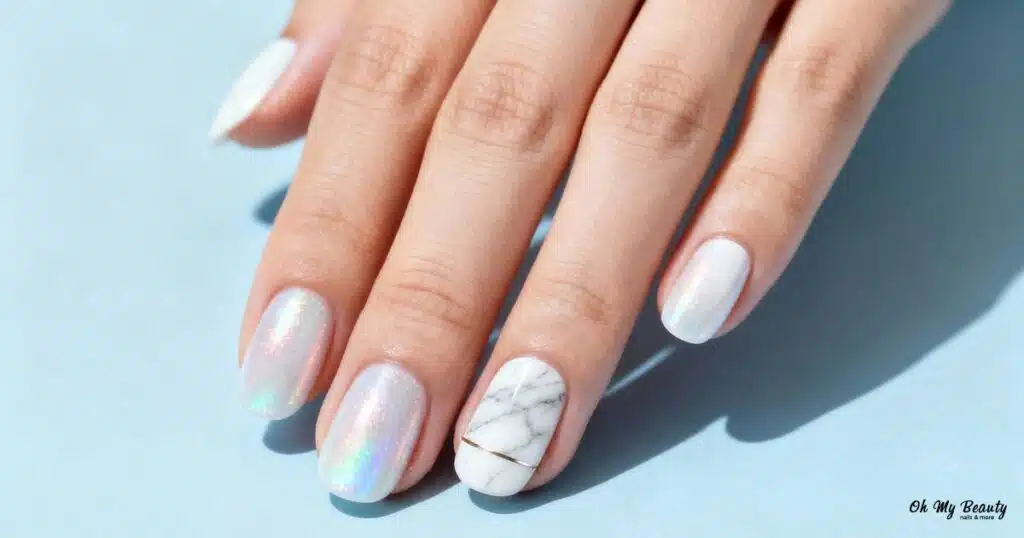 νύχια λευκα γοργονέ με nail art marble μάρμαρο